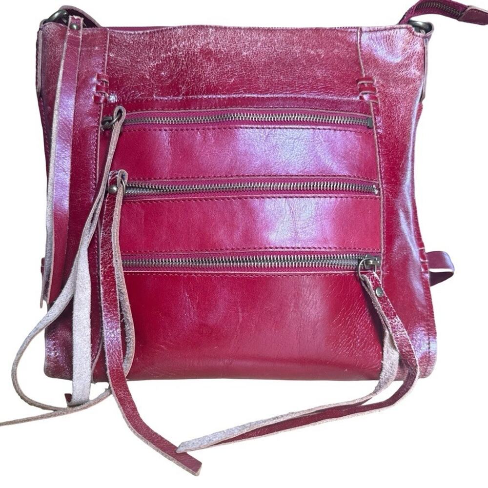 Lucky Brand Womens Red Distressed Crossbody Messenger Bag Shoulder Purse 13x12x2